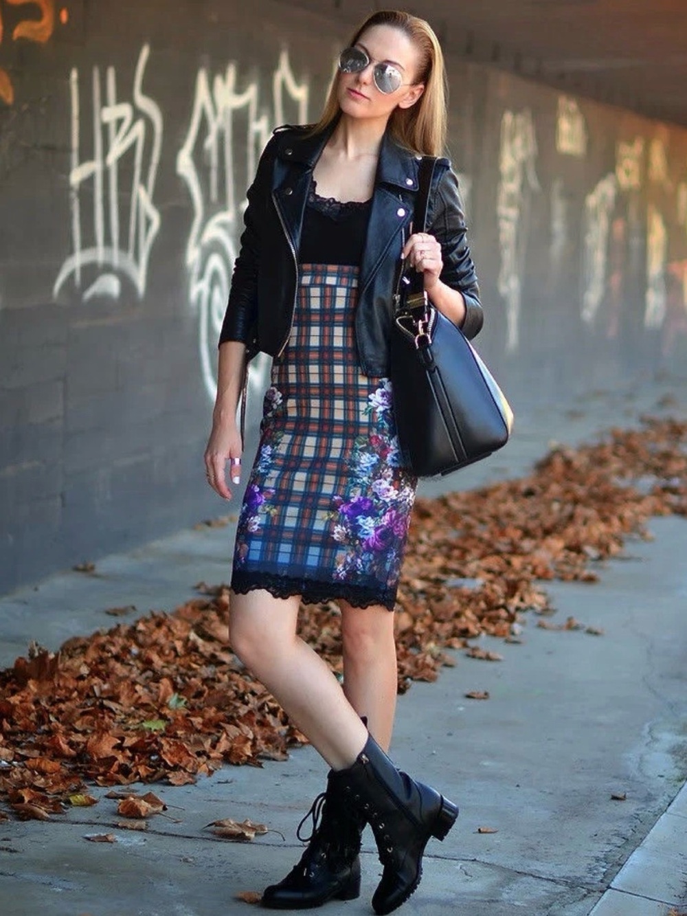 Zara Tartan Plaid, Lace Detail Floral Dress